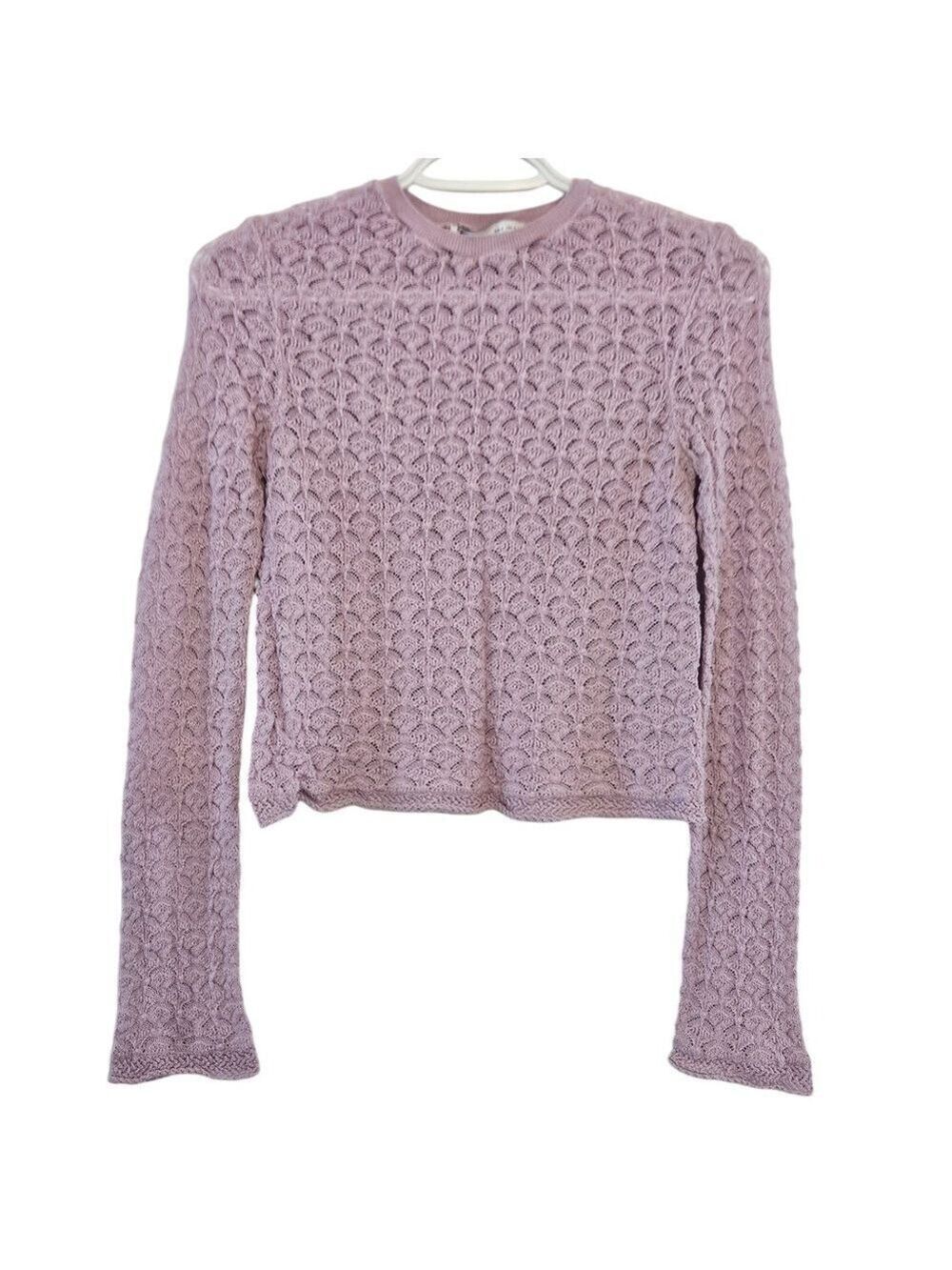 ZARA Women's Lilac Crochet Knit Sweater Size S Long Sleeve Boho Chic Lace Top